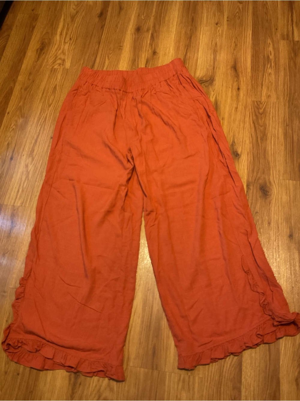 Umgee Women’s Burnt Orange Pull On Ruffled Hem Linen Pants Size 1XL